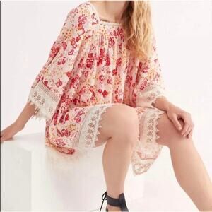 Free People It's Necessary Floral Lace Crochet Tunic Mini Dress Size M